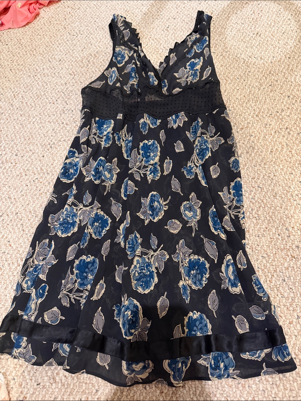 Victoria’s Secret Women’s Navy Floral V-Neck Slip with Blue Rose Print